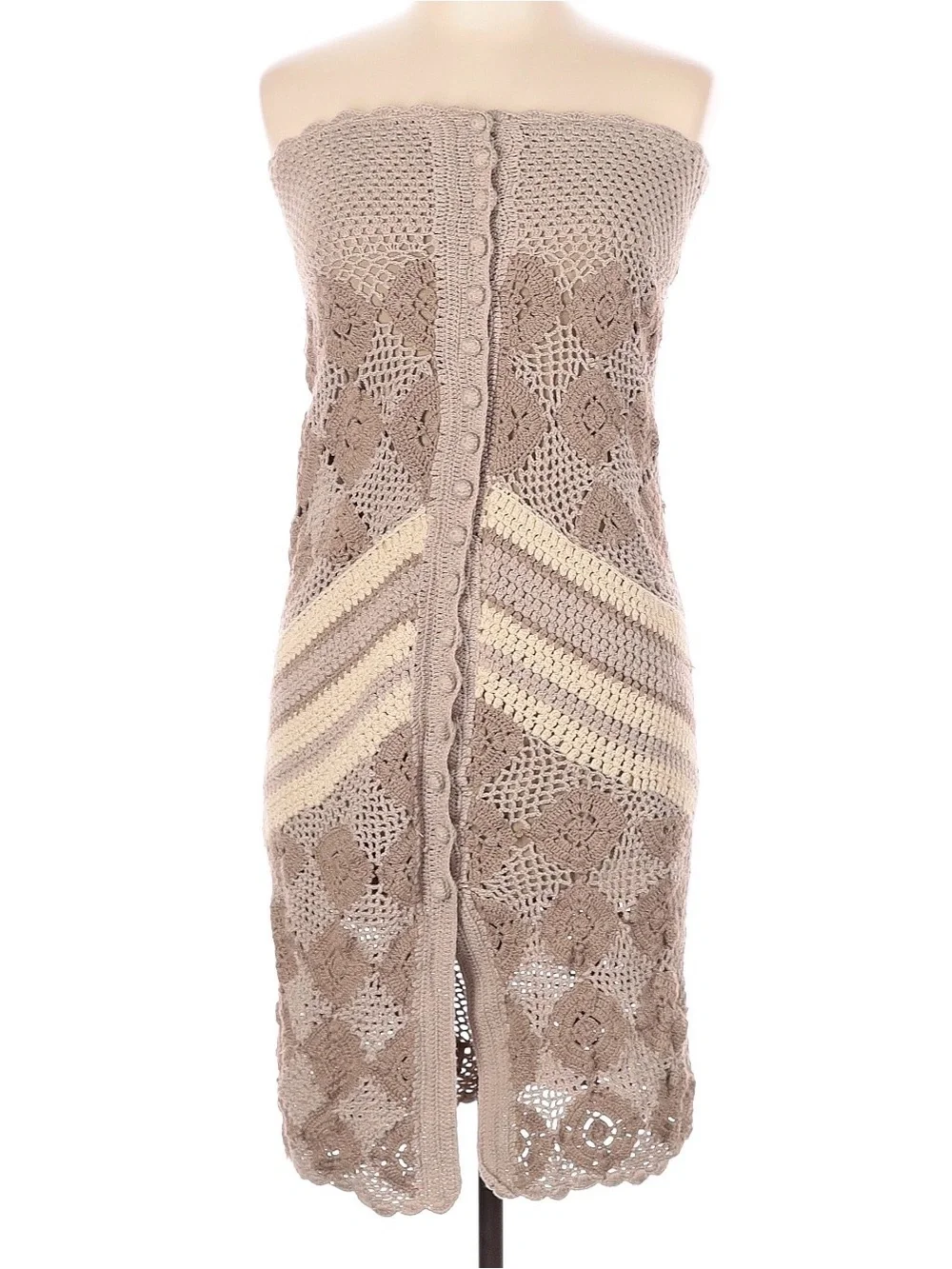 Free People Olive-Green Knit Top with Cream Strap Detail